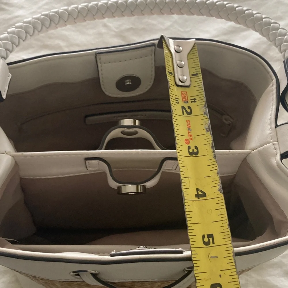 Nine West White Straw-Trim Bucket Bag with Braided Strap - Picture 7 of 12